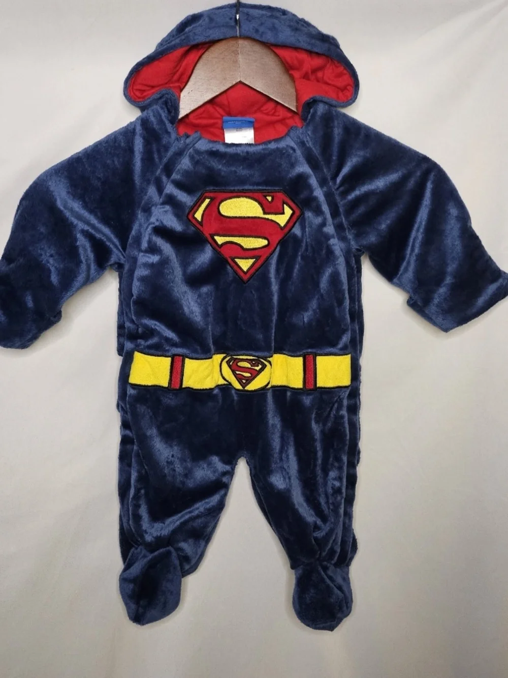 Baby Boy Superman Plush Hoodie Bunting Snowsuit Costume Superhero Blue Size 6-9M
